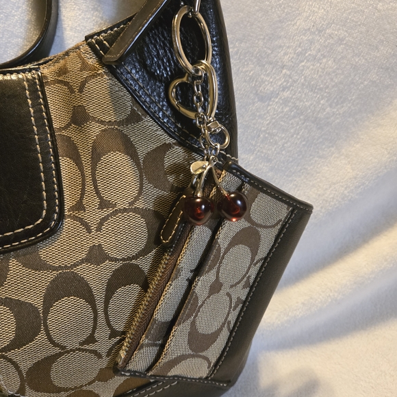Coach Brown Signature Shoulder Bag With Leather Trim And Matching Card Holder - Picture 5 of 14